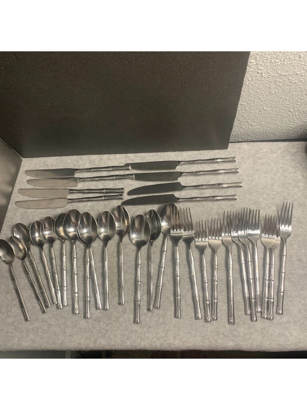 Hampton Bamboo Cutlery Set of 33 Spoons Knives Forks Nice Condition.